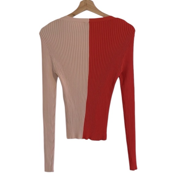 Staud Cargo Sweater Colorblock Cardigan Women’s Size Small Ribbed Orange Peach - Picture 3 of 8